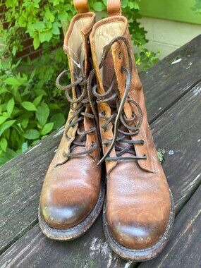FRYE Veronica Flex Combat Distressed Brown Leather Lace Up Boots - Size 9